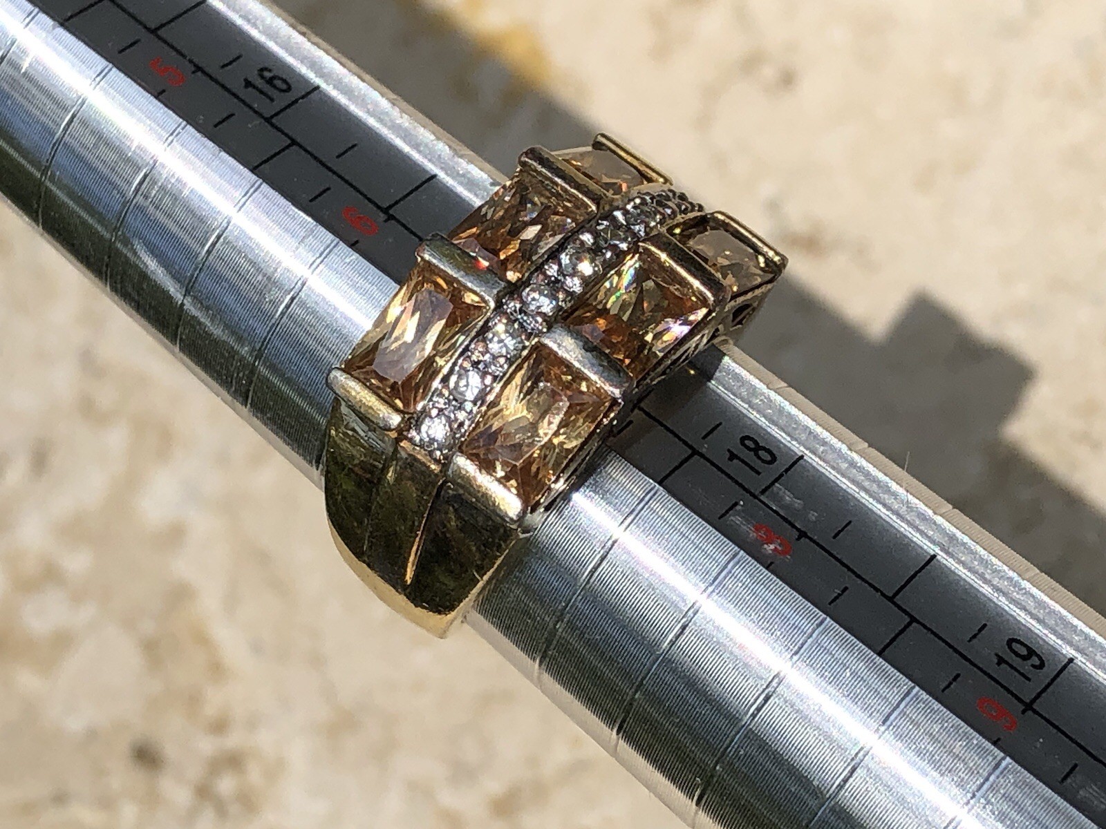 ✨🍂💛VINTAGE Stamped 925 STERLING SILVER 12K GOLD VERMEIL CZ Pavé Baguette Ring✨