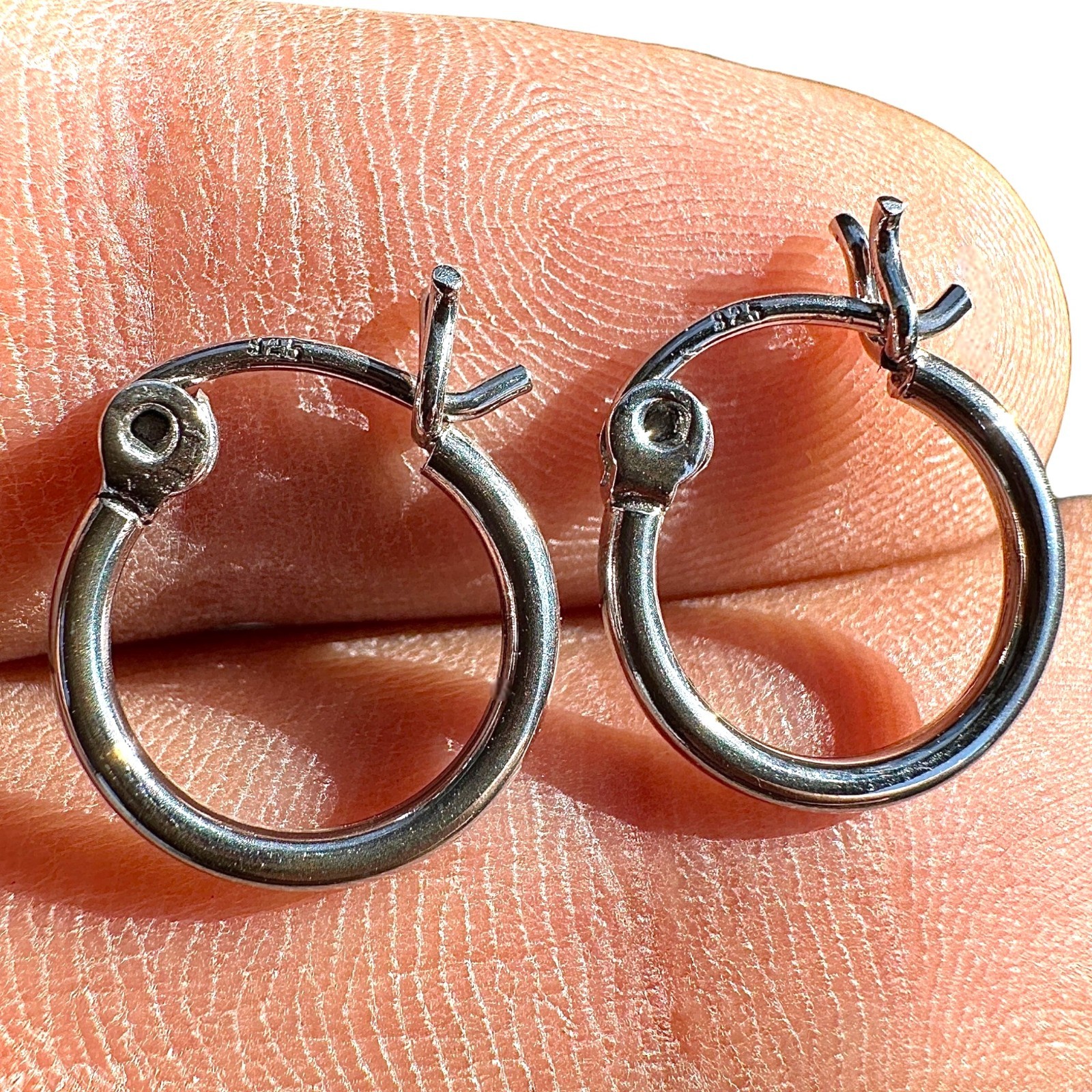 Sterling Silver Hoop Earrings 12mm Round Hoops Latch Back