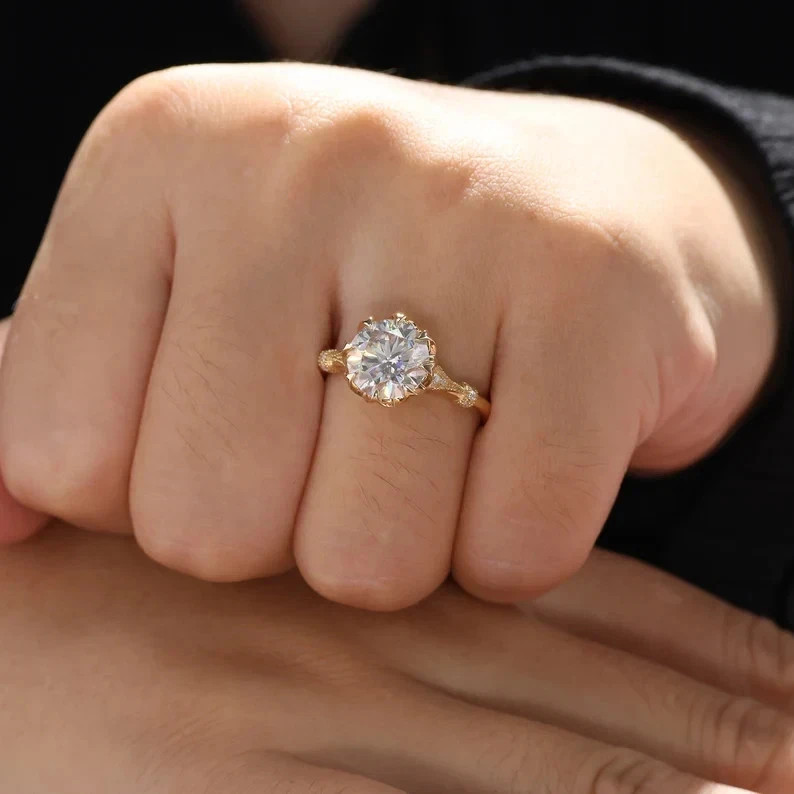 Art Deco Vintage Style Round Cut Lab Created Diamond Engagement Ring 14K Gold FN