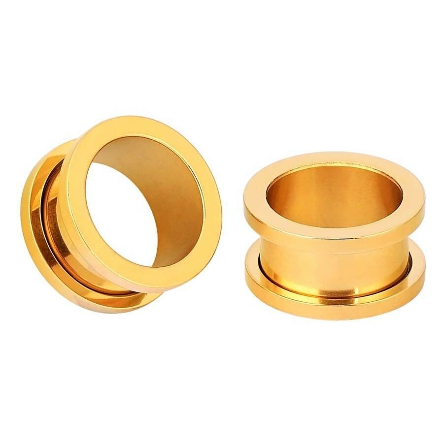 Gold Stainless Steel Ear Gauges Flesh Tunnel Ear Expander Plug Stretcher – TWO