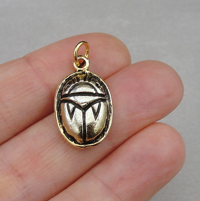 Gold Scarab Charm – Egyptian Symbol Pendant – Ancient Egypt Beetle Jewelry NEW
