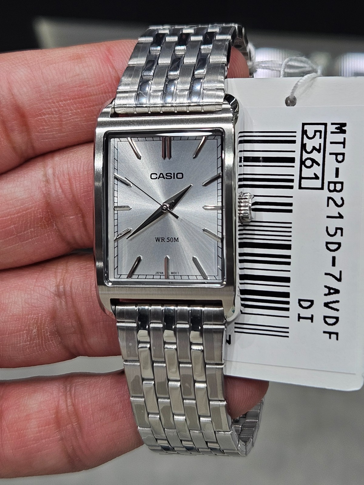 Casio MTP-B215D-7AVDF Silver Dial Rectangular Watch Stainless Steel WR50M New