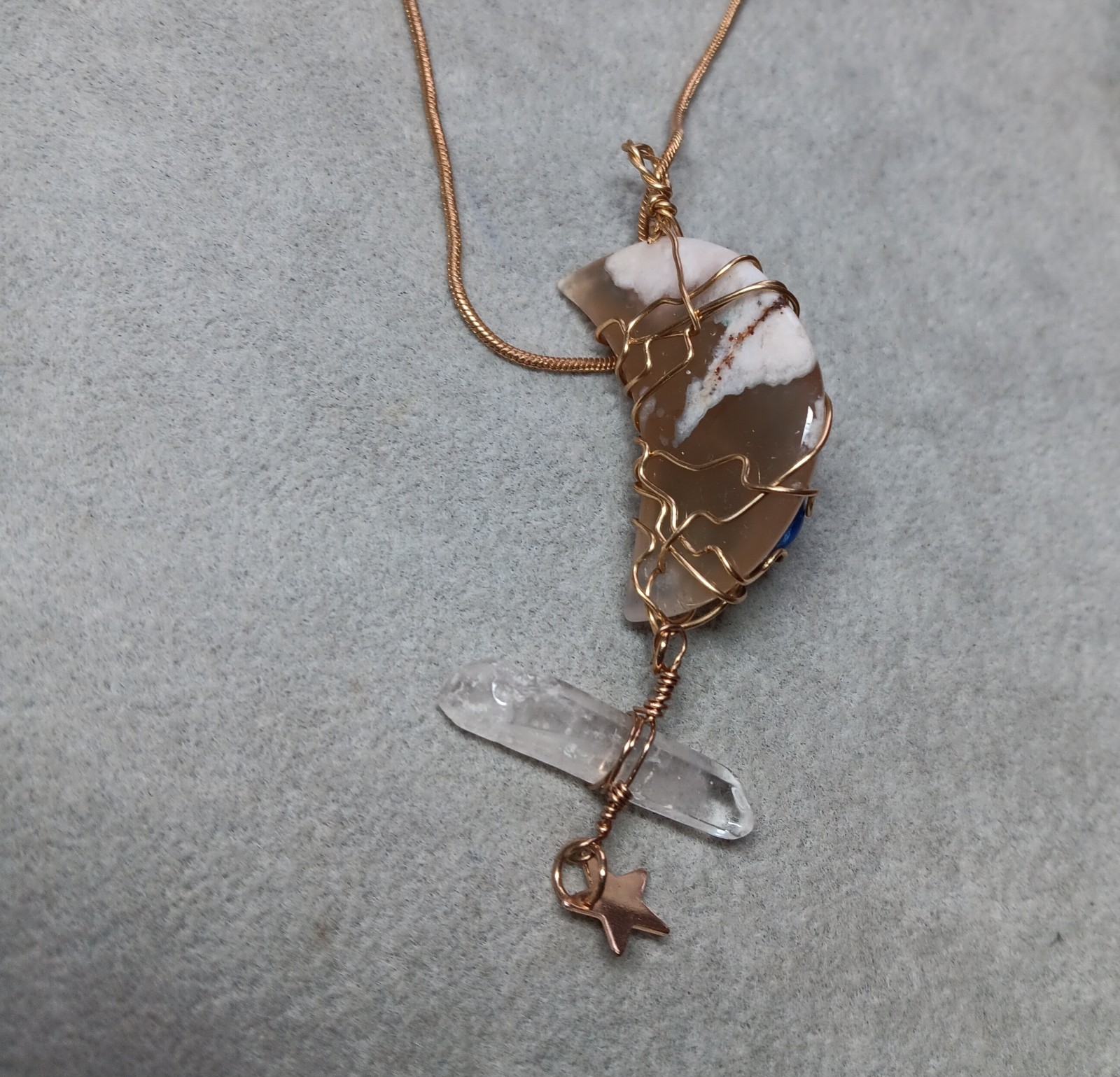Wire Wrapped Jewelry Moon Pendant Star Necklace Agate Quartz Crystal Lapis Stone