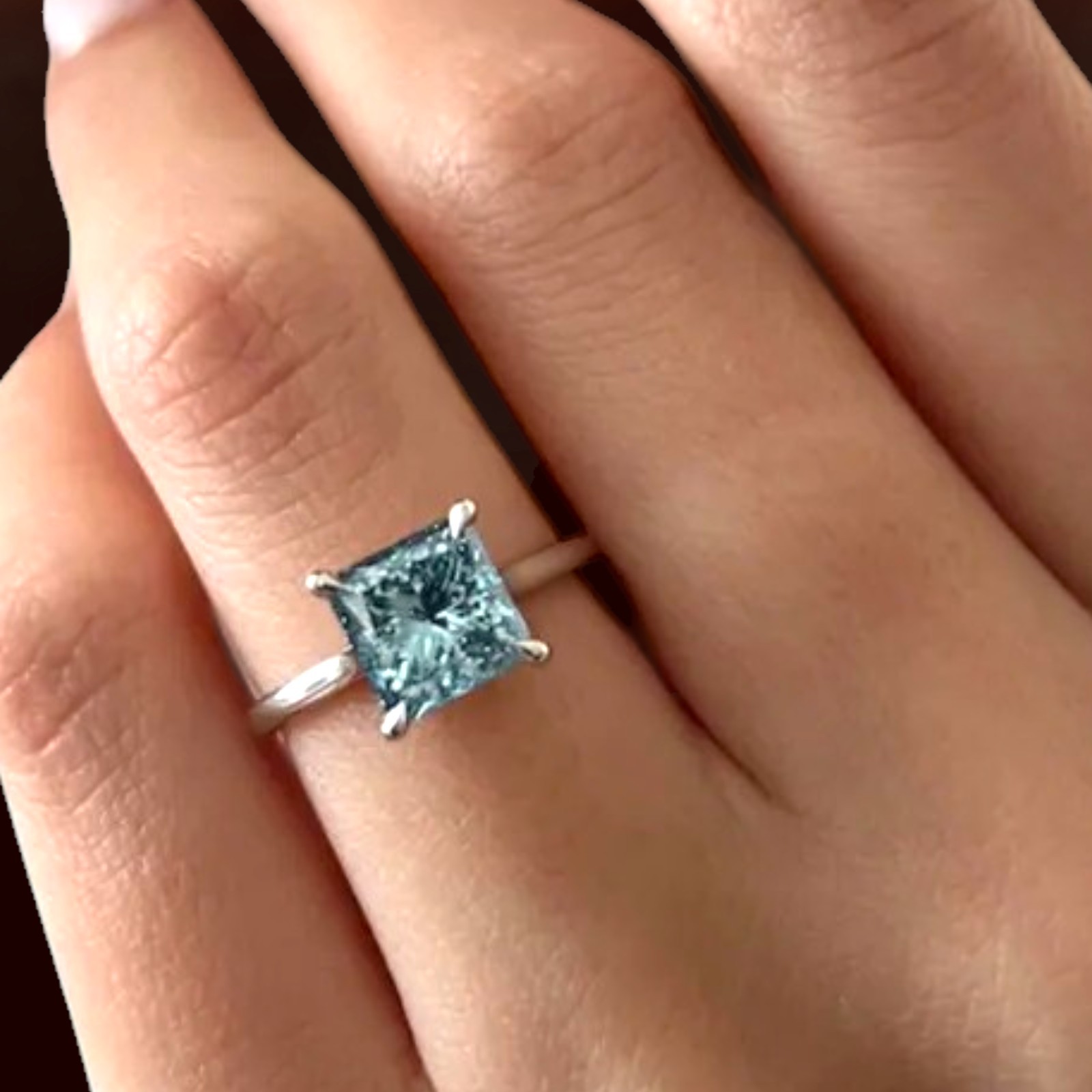 Lab Created Fancy Vivid Blue Women Diamond Ring Princess 2.00 Ct 14K White Gold