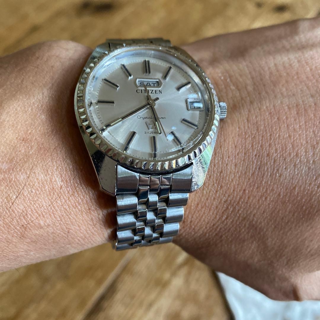 CITIZEN Crystal Seven 21 Jewels Automatic Watch Silver Dial Day-Date