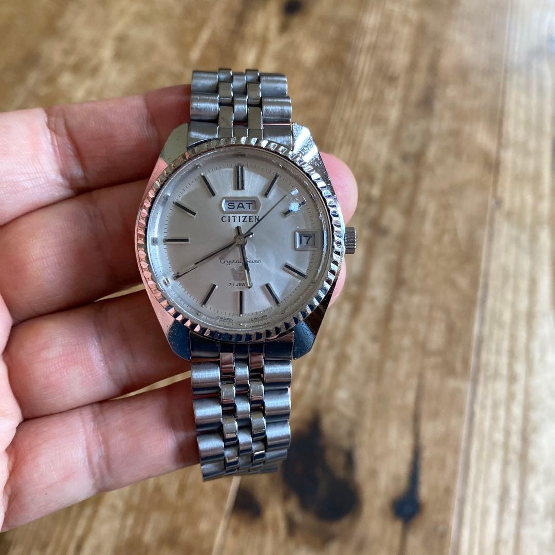 CITIZEN Crystal Seven 21 Jewels Automatic Watch Silver Dial Day-Date