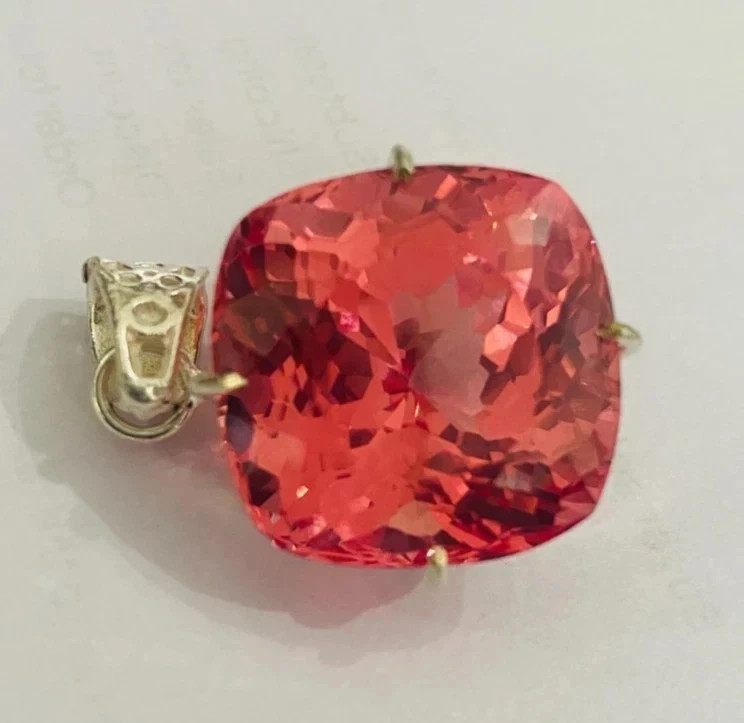 36 Ct Natural Padparadscha Sapphire Cushion Cut 925 Silver Pendant Gemstone
