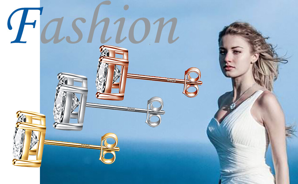 Square Stud Earring 925 Sterling Silver 4 Prong Square CZ Crystal jewelry Gold