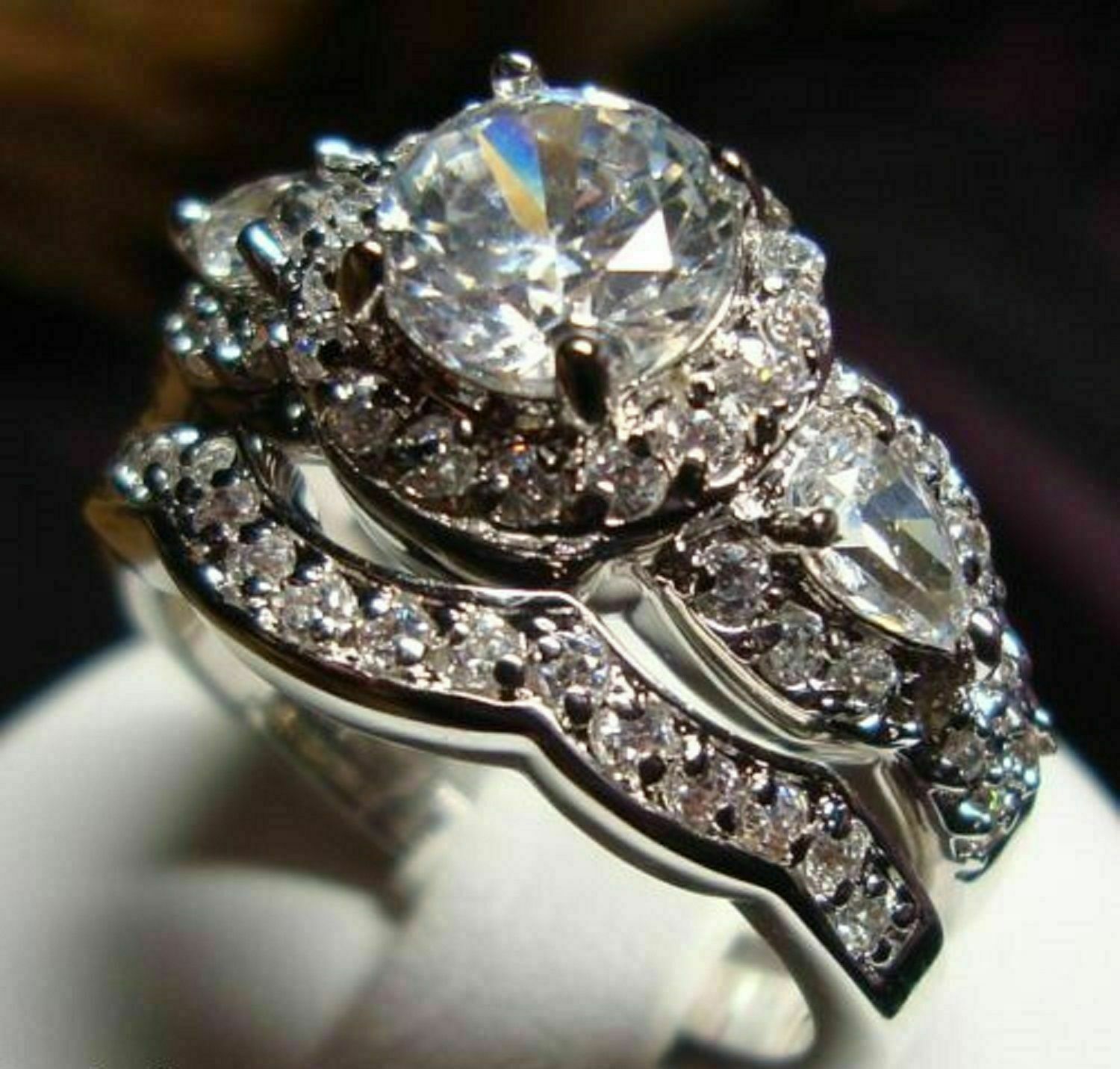 3.29Ct Round Cut Moissanite Engagement Wedding Bridal Ring Set 14K White Gold
