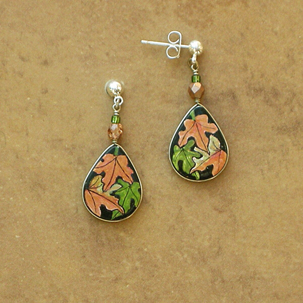 Artisan-Made-Painted & Beaded Flower Earrings-Fall Leaves-Peruvian Jewelry