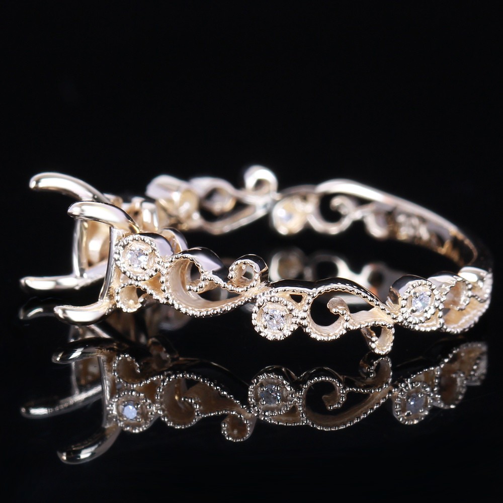 7-8mm Engagement Semi Mount Ring For Women Natural Diamond Solid 10K Yellow Gold