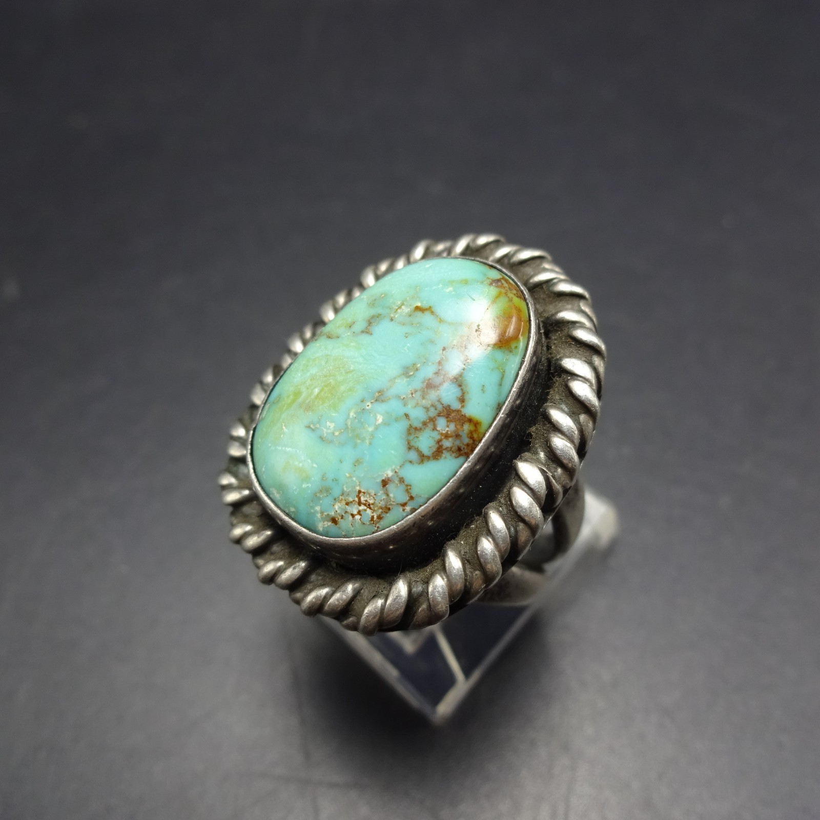 Old 1960s 1970s TURQUOISE Sterling Silver RING size 6.75 Vintage Pawn