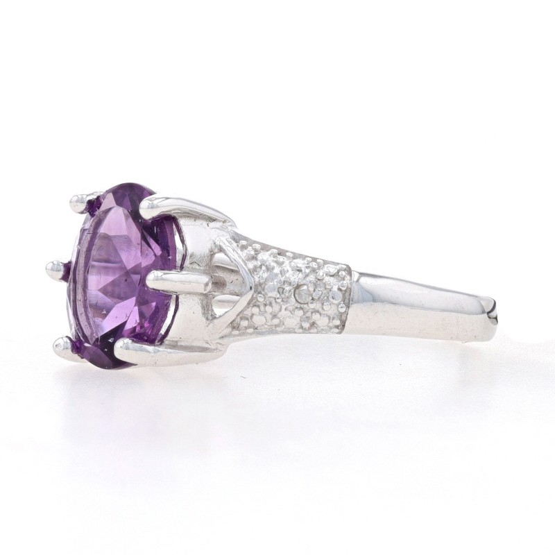 NEW Amethyst & Diamond Ring – Sterling Silver 925 Oval 2.29ctw Size 7