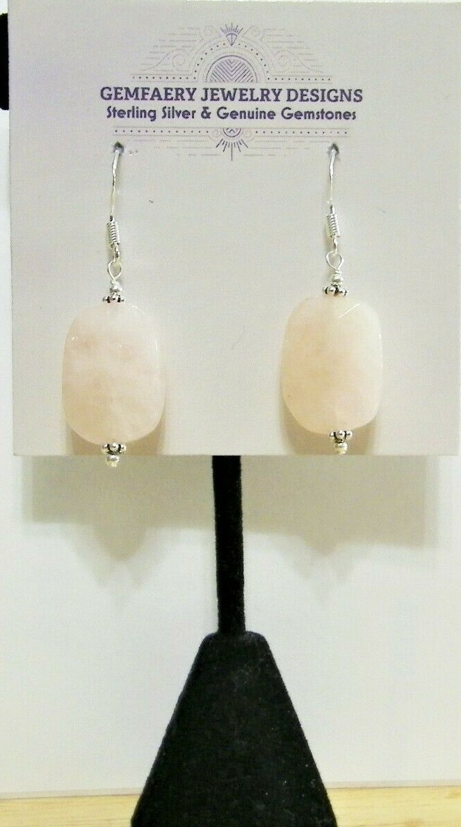 Sterling Silver Faceted Natural MORGANITE Dangle Earrings #2942…Handmade USA