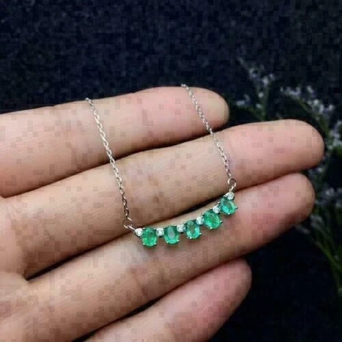 2ct Oval Cut Green Emerald & D/VVS1 Diamond Pendant Necklace 14k White Gold Over