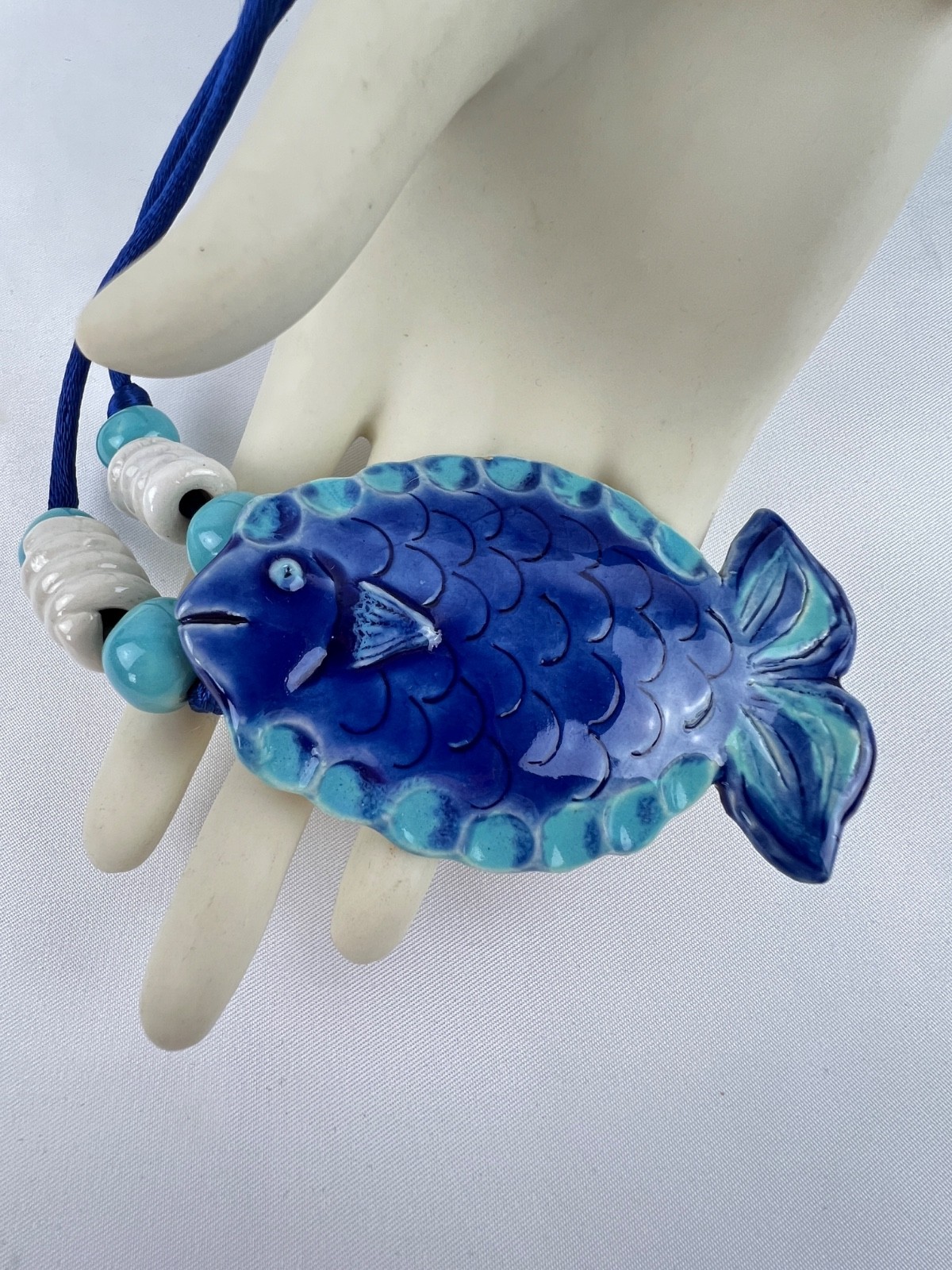 Fashion Large Ceramic Enamel Blue Fish Statement Bold Necklace Summer Cruise