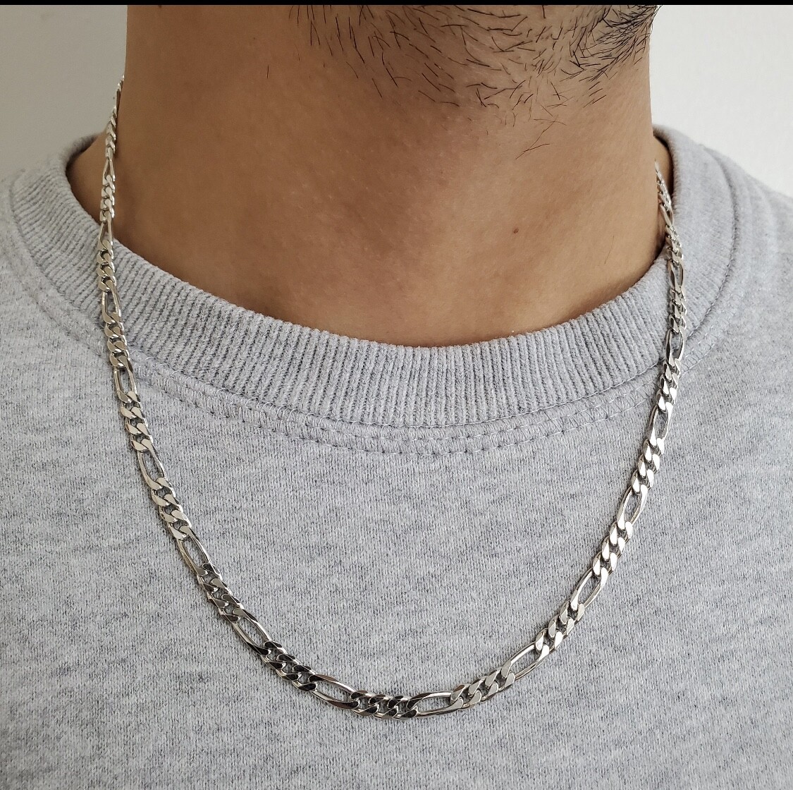 REAL Solid 925 Sterling Silver 4MM Thick Flat Figaro Link Chain Necklace Unisex
