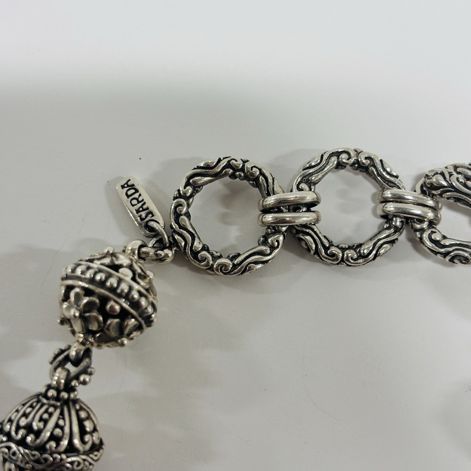 Sarda Sterling 925 Silver Ornate Ball Bracelet 8 in – 1.38