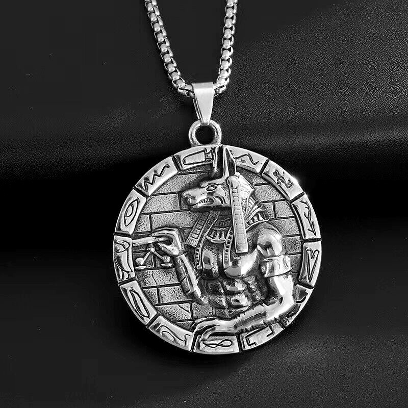 Egyptian God Anubis Pendant Protection Necklace Chain Men’s Punk Biker Jewelry