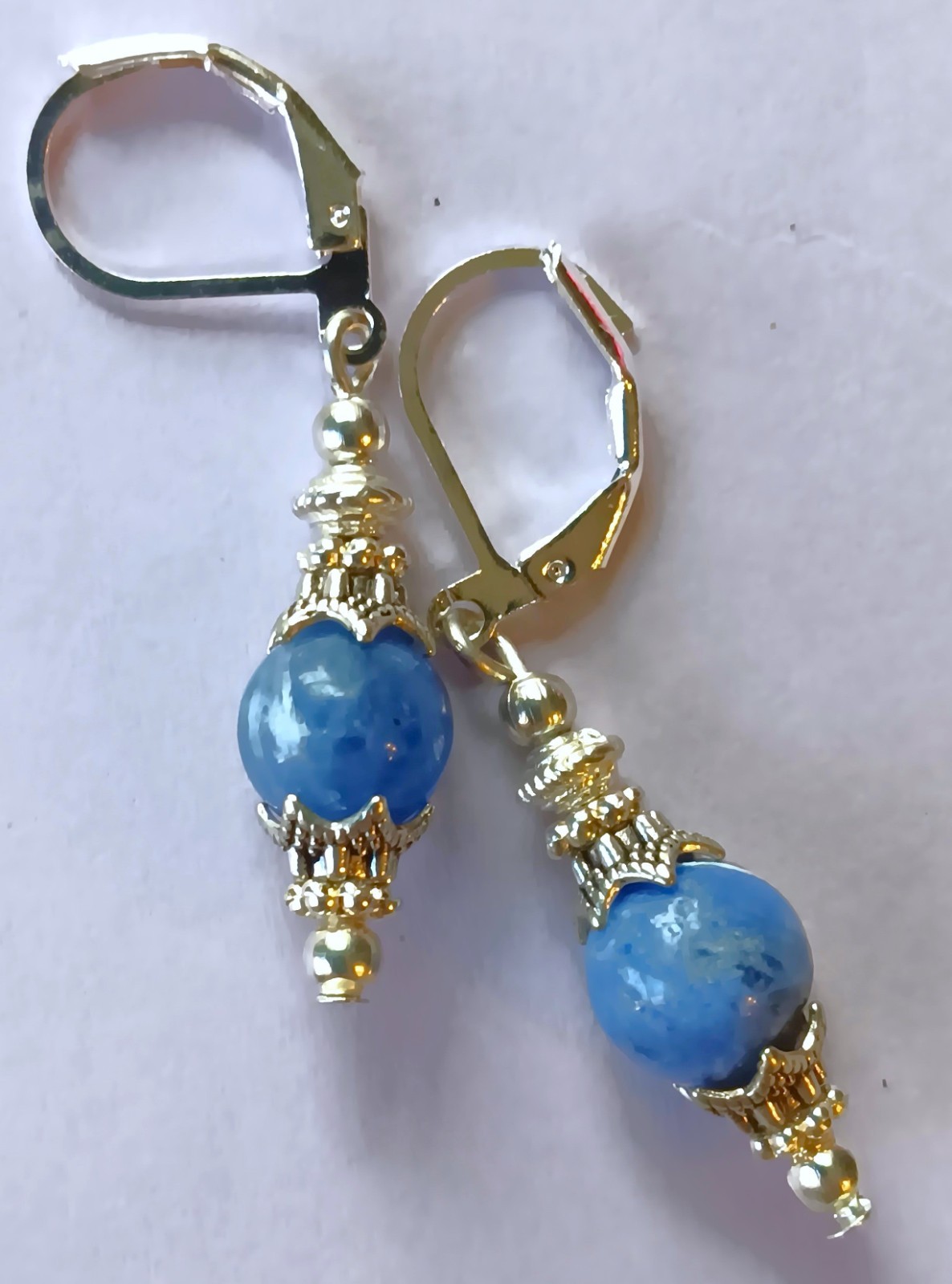 blue SODALITE drop earring SP LEVERBACK artisan #LA25