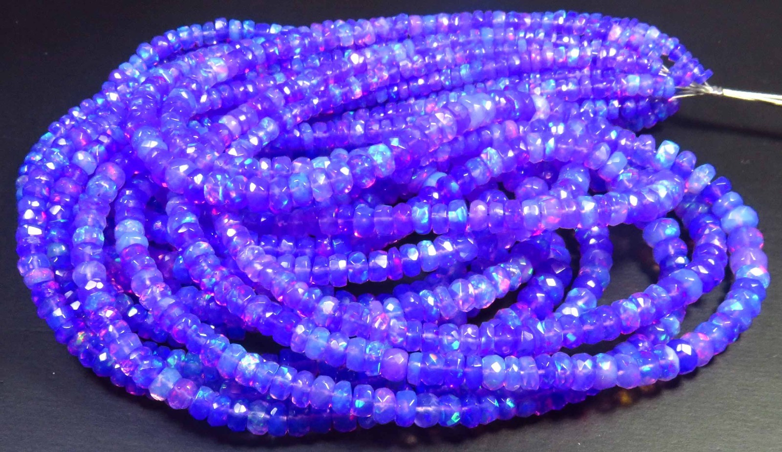Natural Ethiopian Purple Opal Fire Faceted Rondelle Gems Beads 3.5-5.5mm 16″Inch