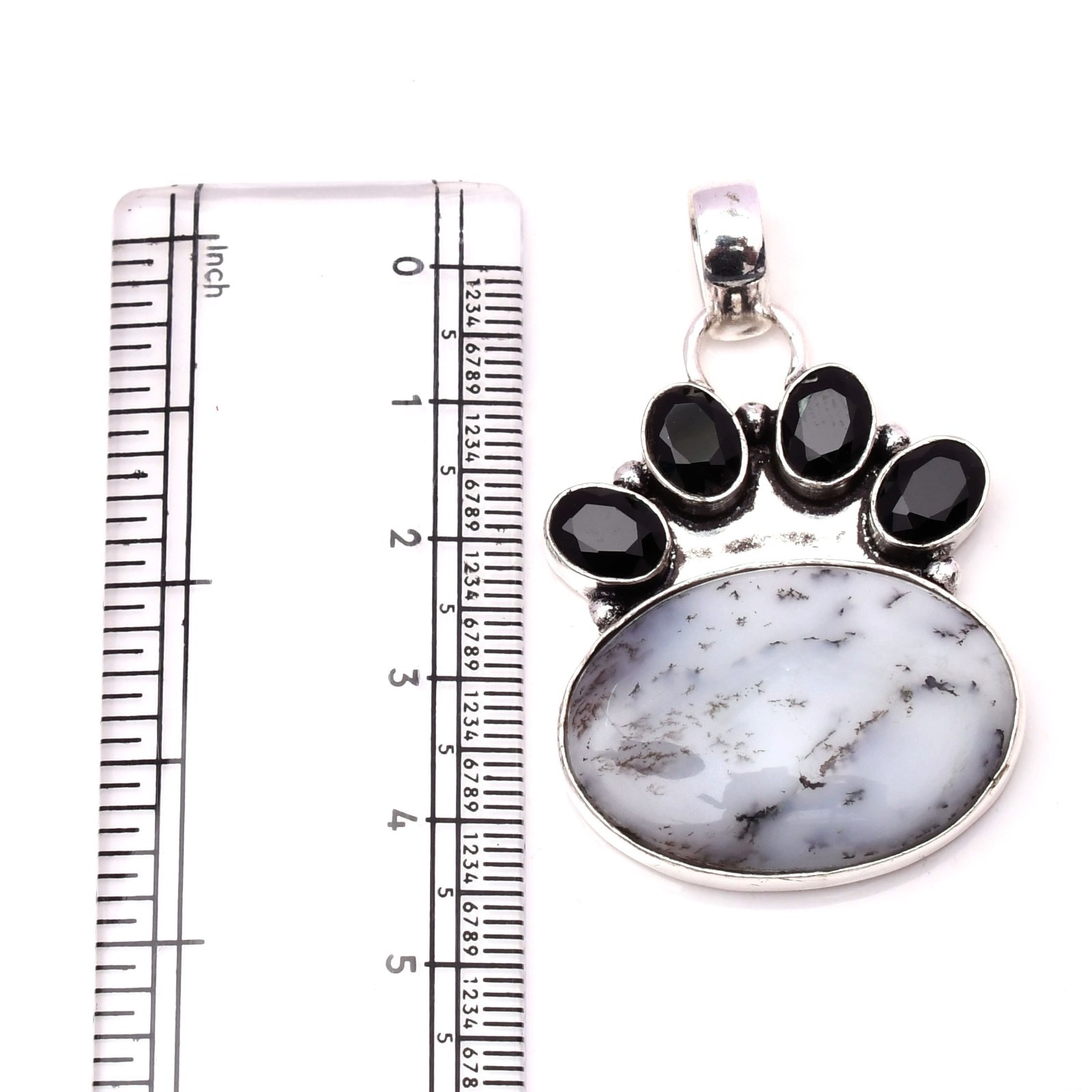Dendrite Opal Gemstone 925 Sterling Silver Jewelry Pendant 1.77″