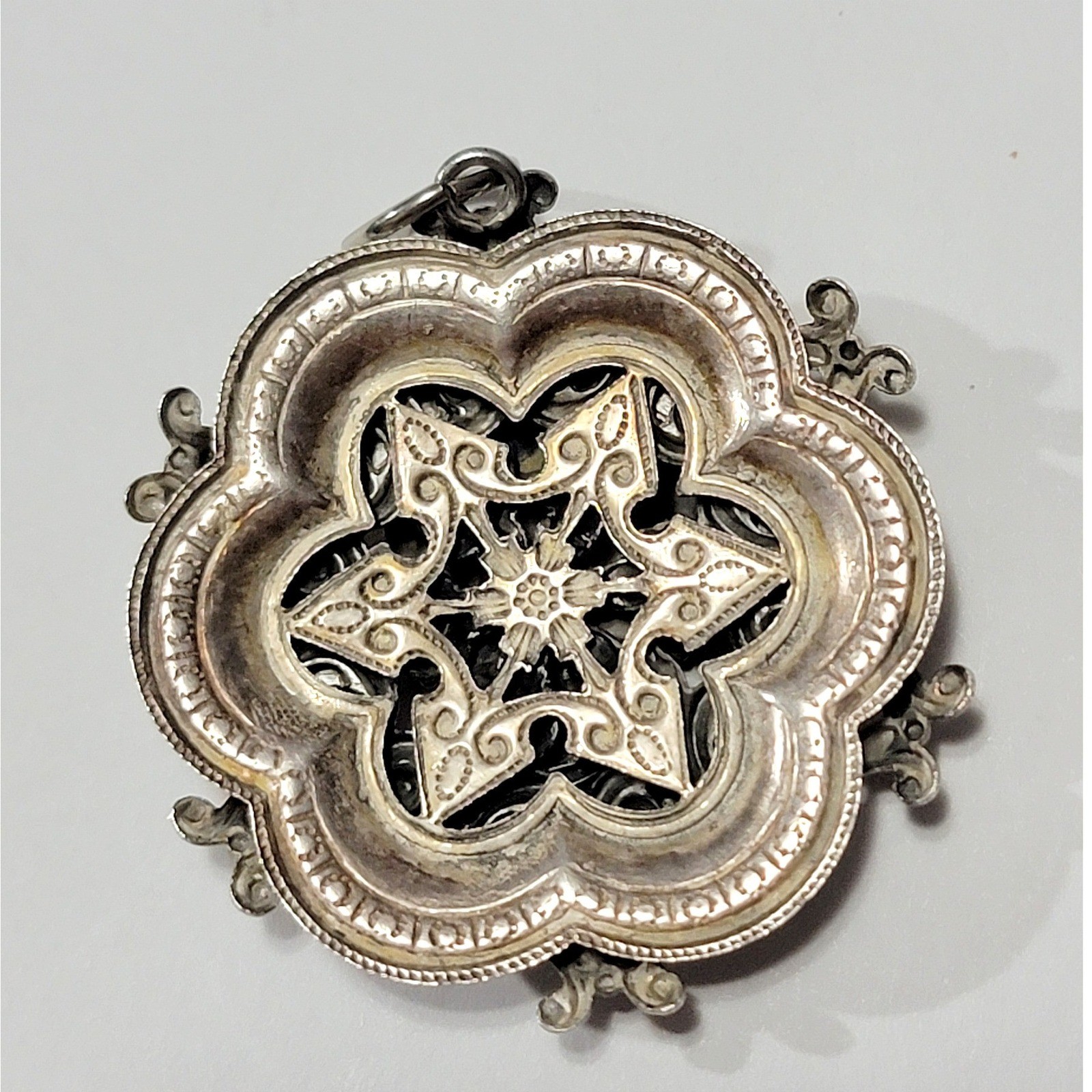 VTG Polish White Eagle Crowned Medallion Silver Tone Filigree Pendant