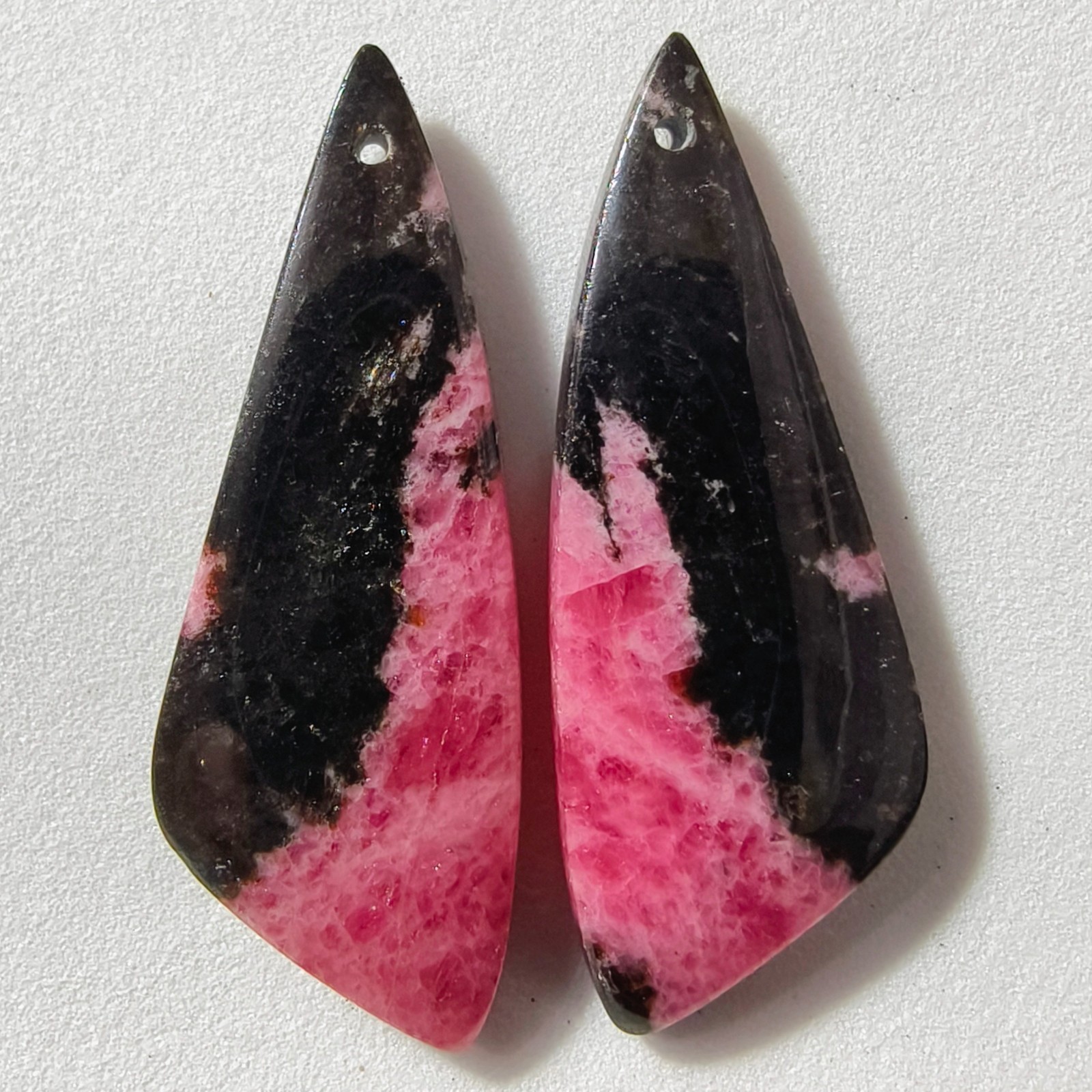 53 Cts Natural Rhodonite Drilled Match Pair Cabochon Gemstone 39.7 X 14.7 MM