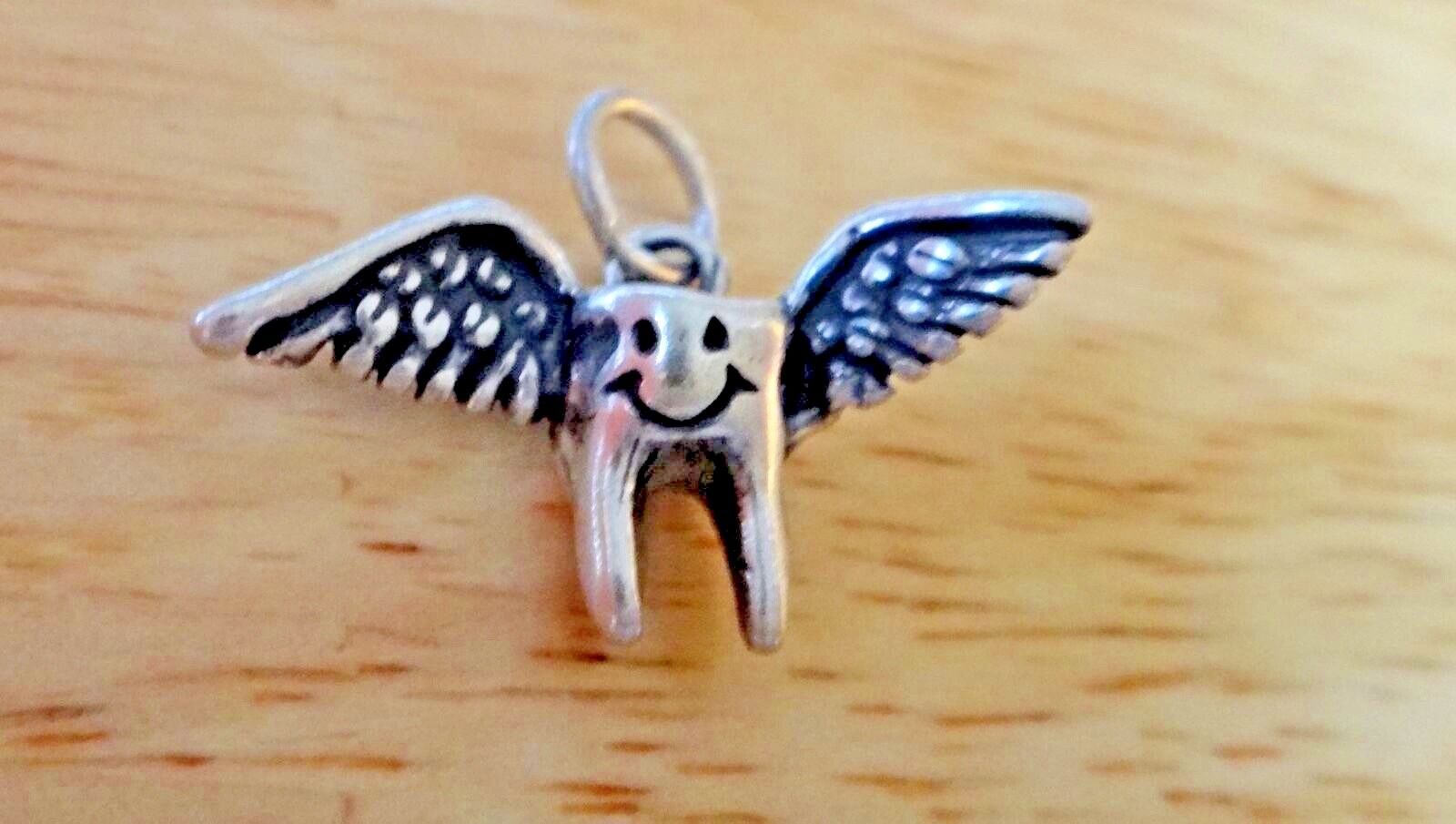 Sterling Silver 3D 14x23mm Flying Tooth Fairy or Baby Tooth Dentist Charm