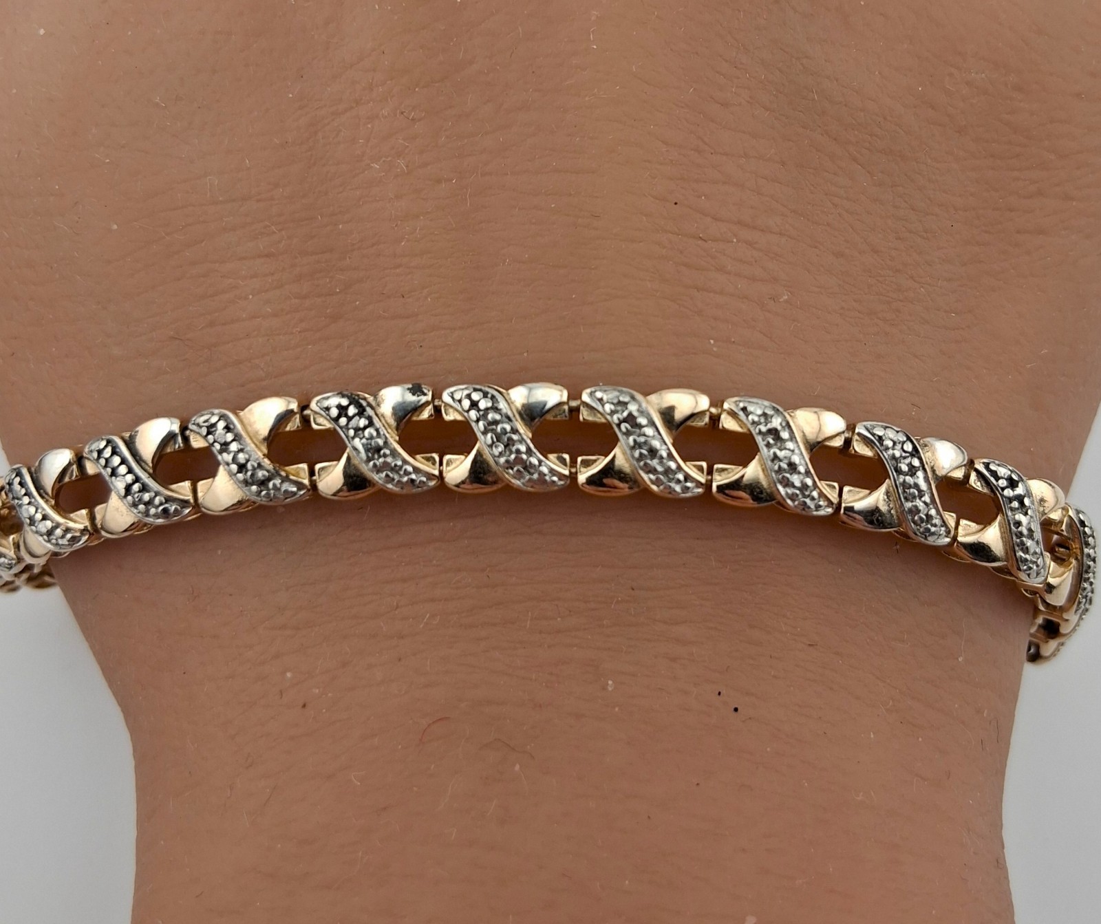 Ross Simons Sterling Silver Vermeil X Link Bracelet 5.4mm Wide 11.2g 7.5″