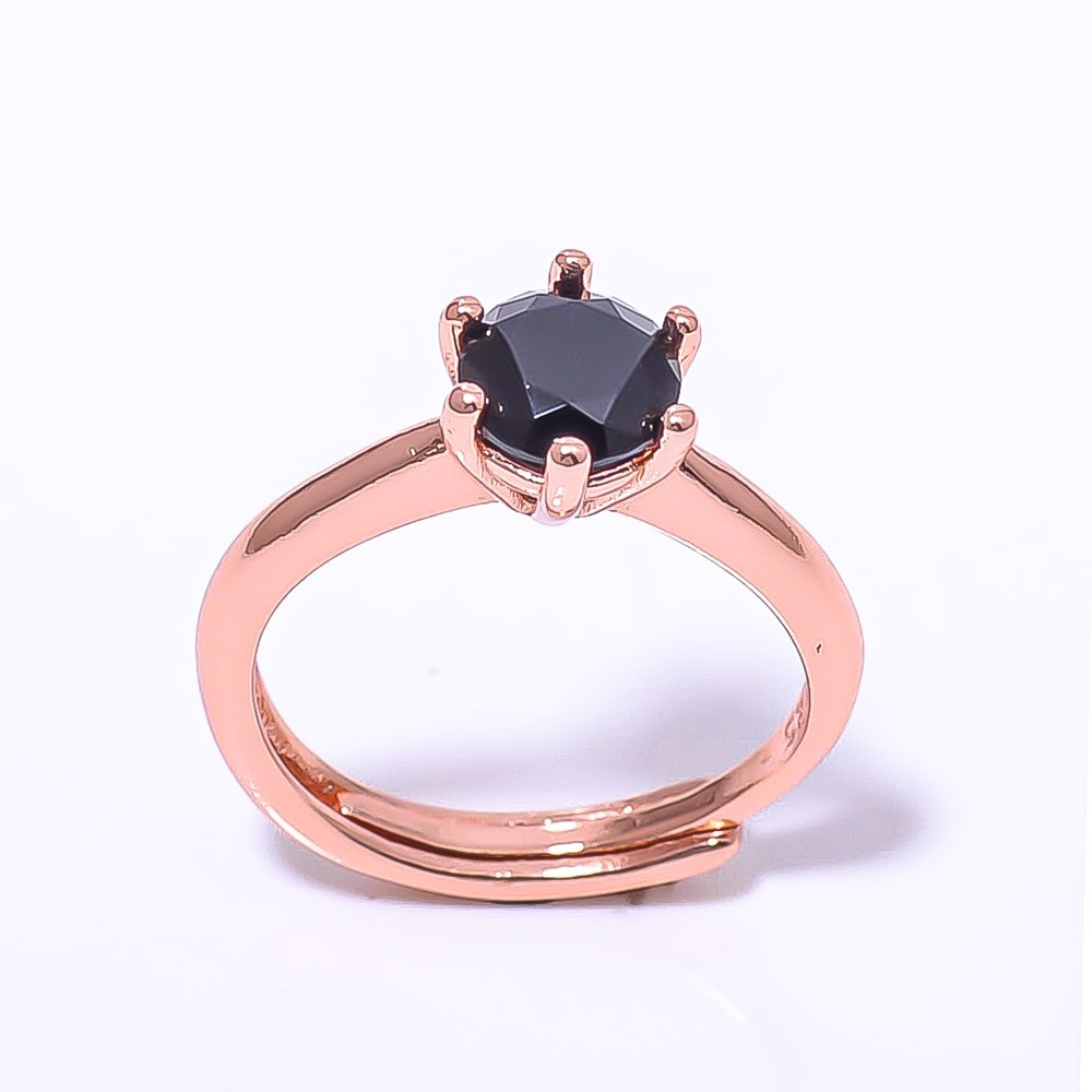 Black Spinel Gemstone Rose Gold Plated Ring Adst (93)