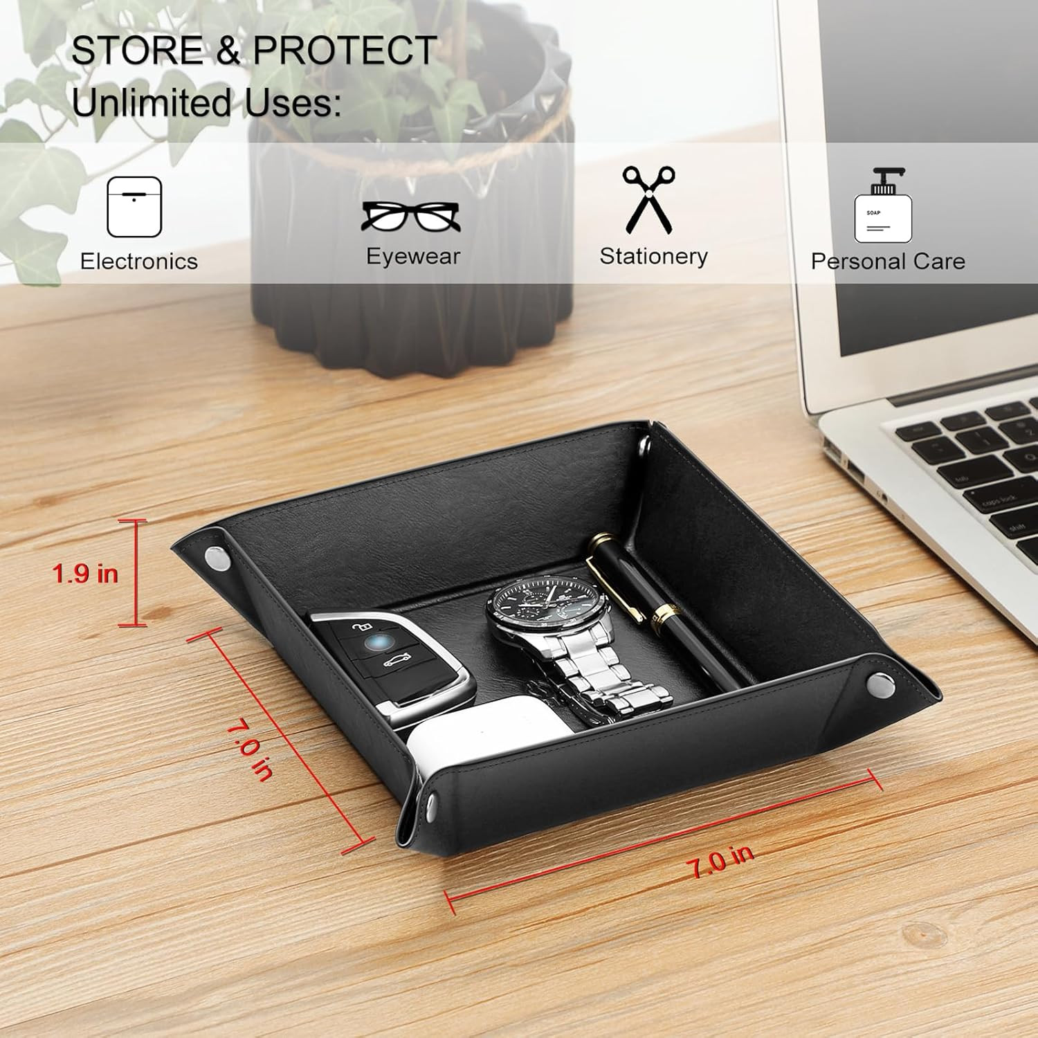 Valet Tray Desktop Storage Organizer – Multi-Use PU Leather Catchall Tray