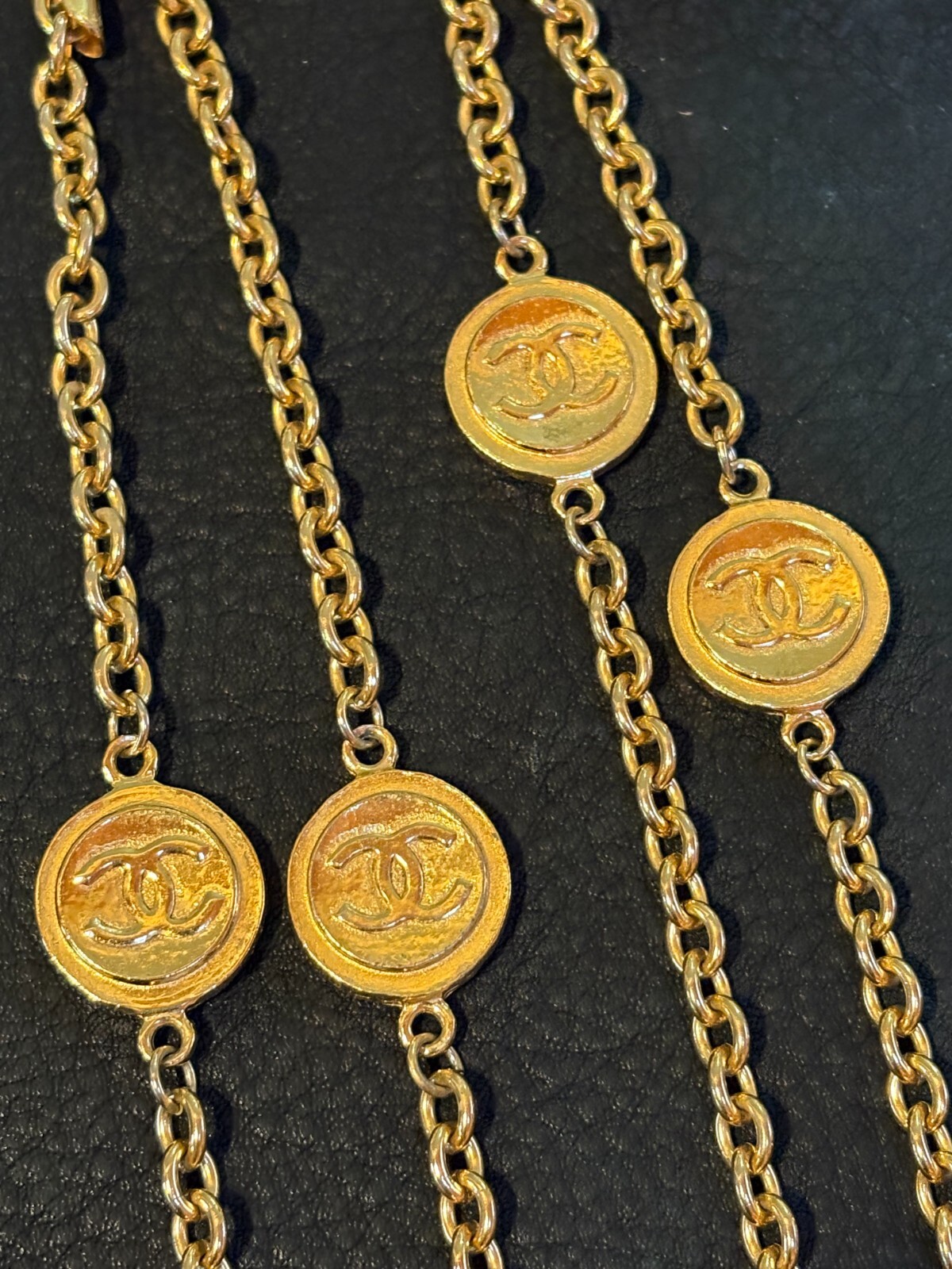 CHANEL Necklace AUTH Coco CC chain Rare Pendant Gold 180cm Choker Medal Coin F/S