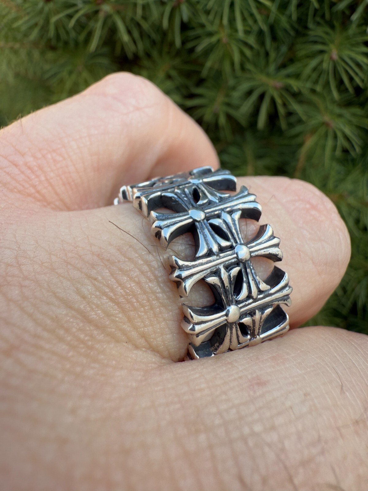 Cross Ring Solid 925 Sterling Silver 13.5mm Wedding Band Hearts Of Chrome