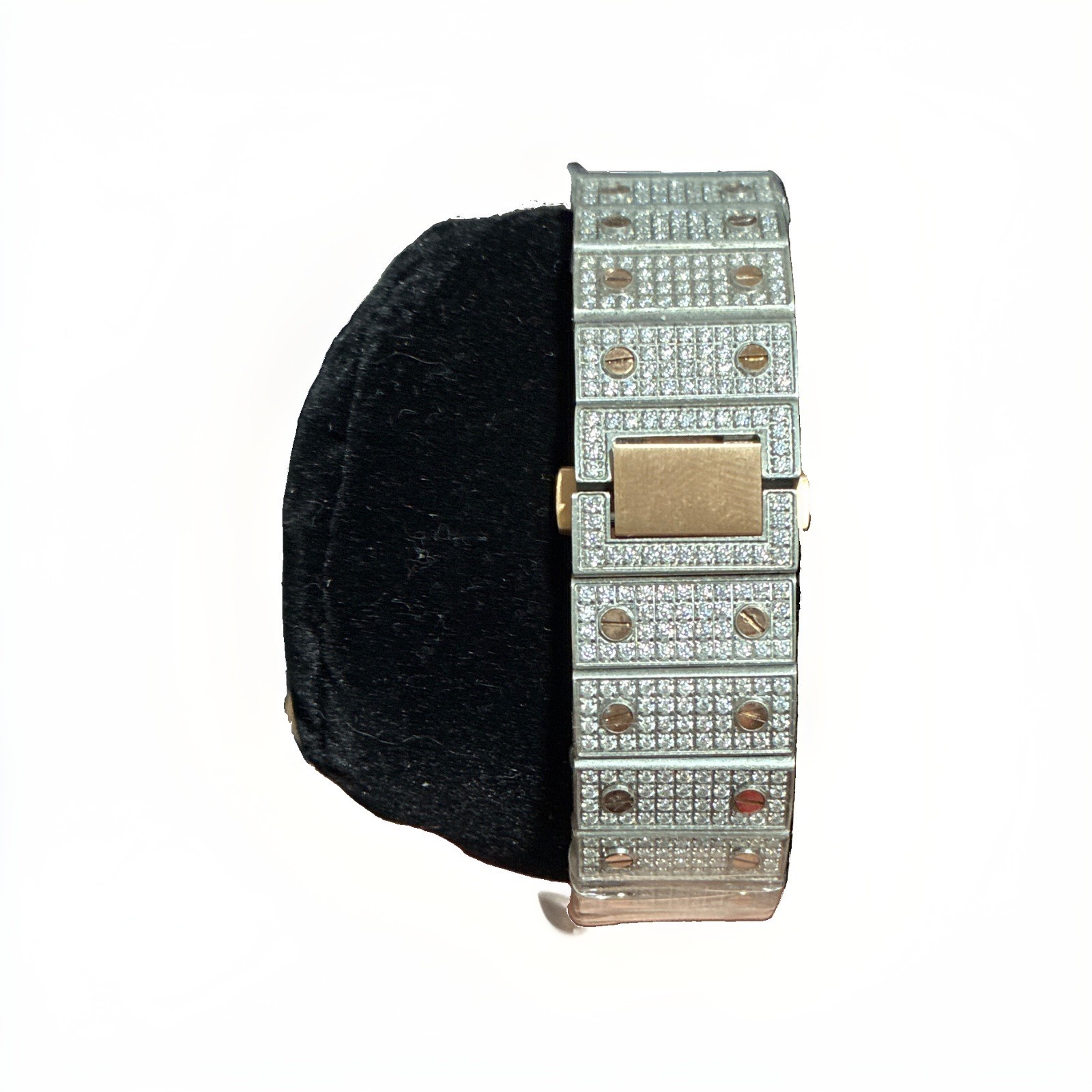 VVS1 Moissanite Iced Out Watch Silver/Rose w Sapphire Glass, Swiss made movement