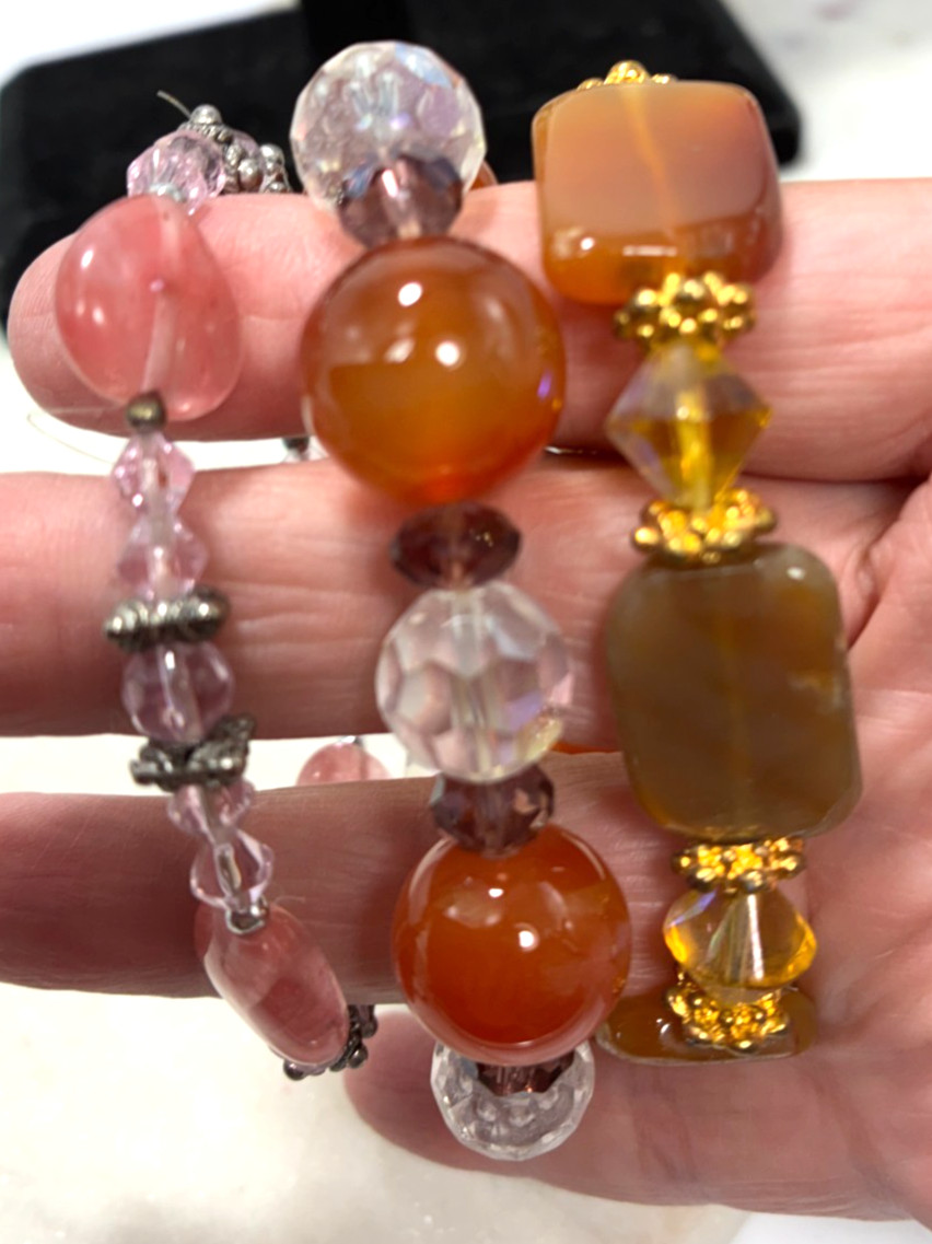 Lot of 10 Handmade Stone Stretch Bracelets Adult Gemstone Beaded Jewelry Set