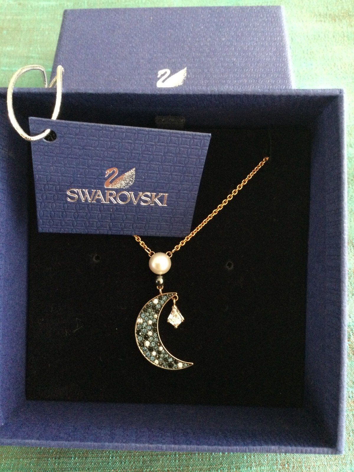 Genuine Signed Swarovski SUBLIMA Moon Pendant, Boxed with Tag