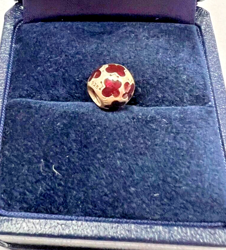 Unknown Sterling Silver Charm with Maroon Color Clovers [064DuW]