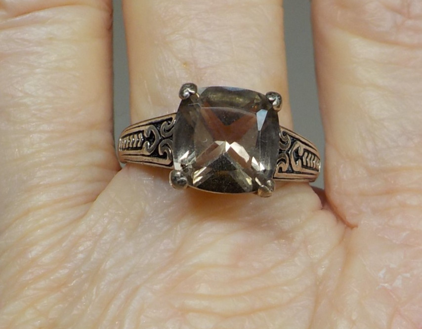 DESIGNER SIGNED “A” 925 FANCY CATHEDRAL SET RING 3 CT SMOKEY TOPAZ? SZ 11