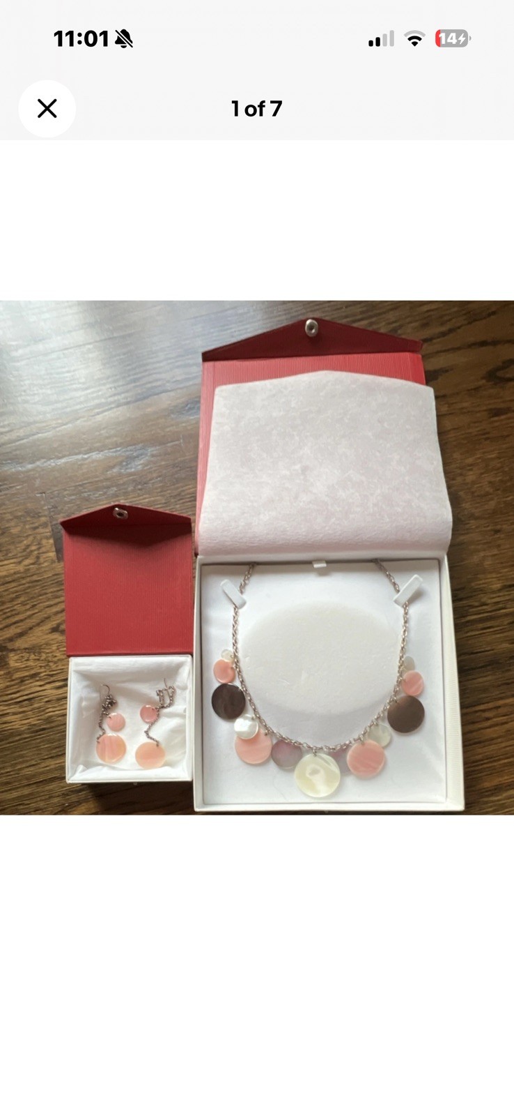 Jessica Hicks Mother of Pearl Necklace & Earrings Set Round Pink Brown White