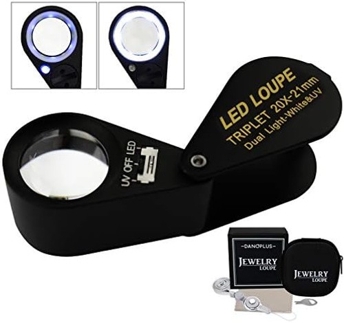 20x Magnifier Jewelry Loupe LED UV 21mm Triplet Lens Optical Glass, Pocket Ge…