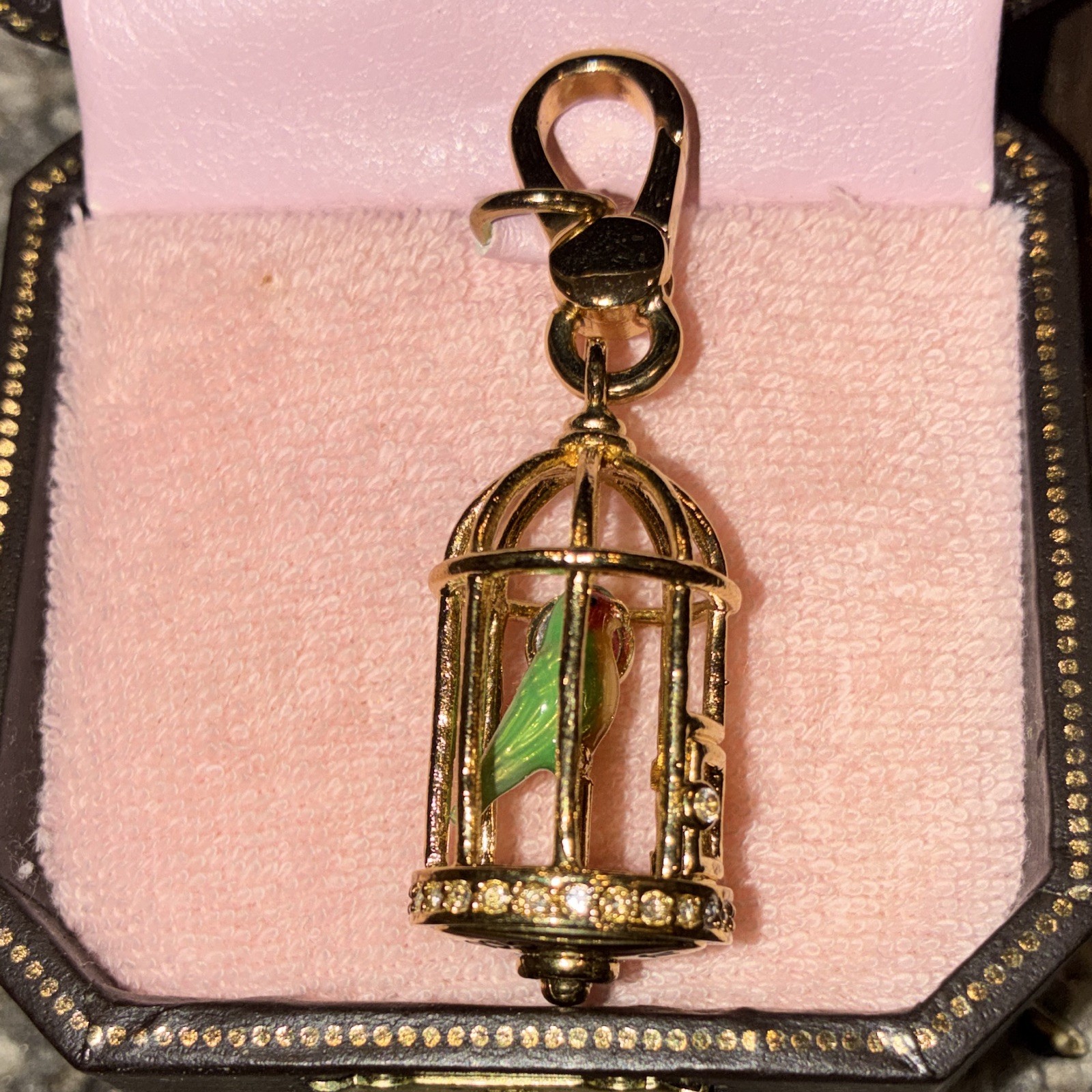 Juicy Couture 2009 Gold Tone Metal Birdcage with parrot Charm and Lobster Clasp