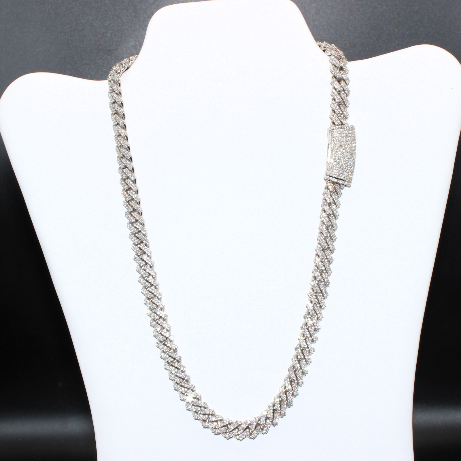 White Gold Cuban Link Chain 20” 10mm Approx. 20ct Real Diamond 129g Necklace