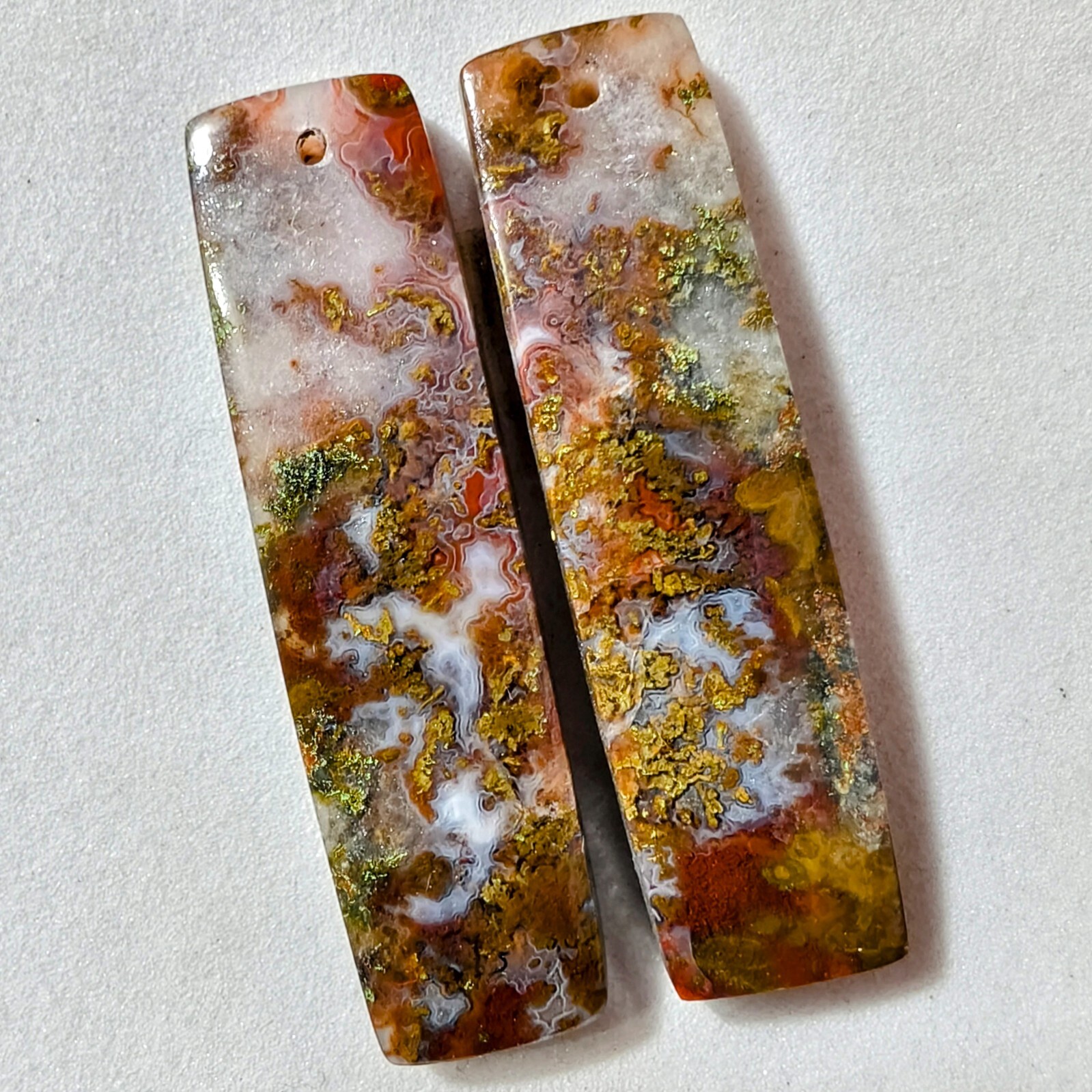 54 Cts Natural Seam Agate Drilled Match Pair Cabochon Gemstone 42.5 X 11.6 MM