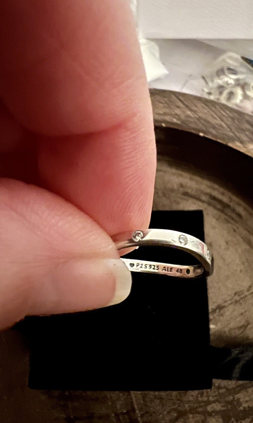 Pandora Ergonomic 925 Sterling Silver CZ Shimmering Ring. Size 48.