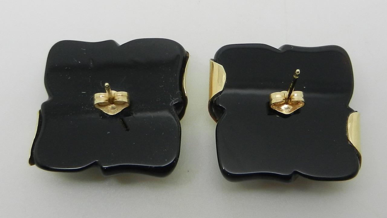 Vintage 18K Yellow Gold Lattice Style Black Onyx Earrings – LB2939