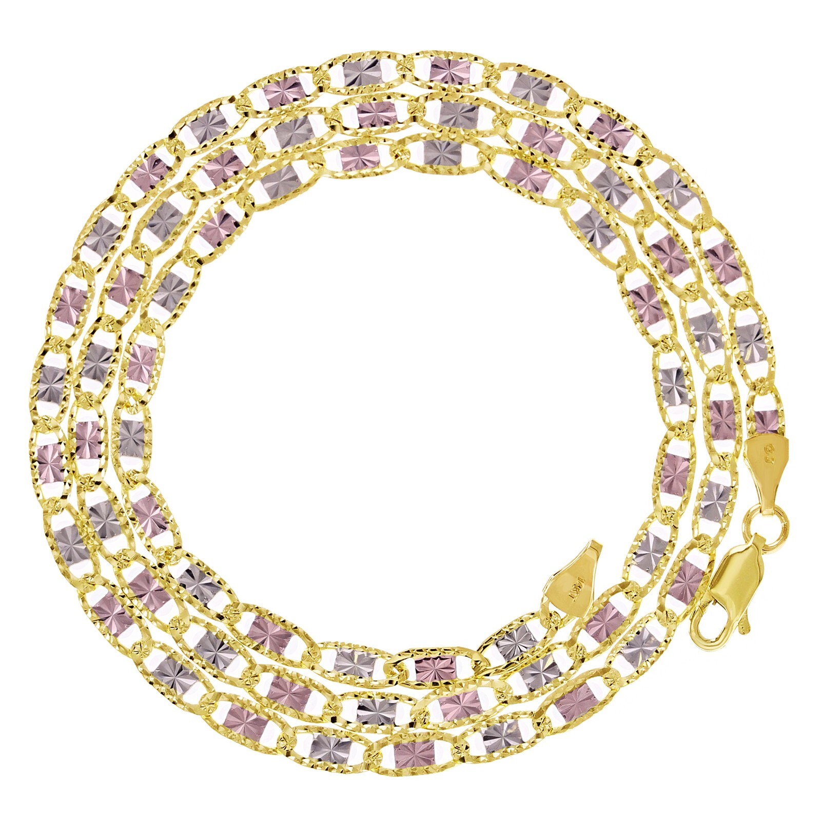 Italian 14k Tri-Color Gold Diamond Cut Valentino Chain Necklace 18″ 3.3mm 7 gram