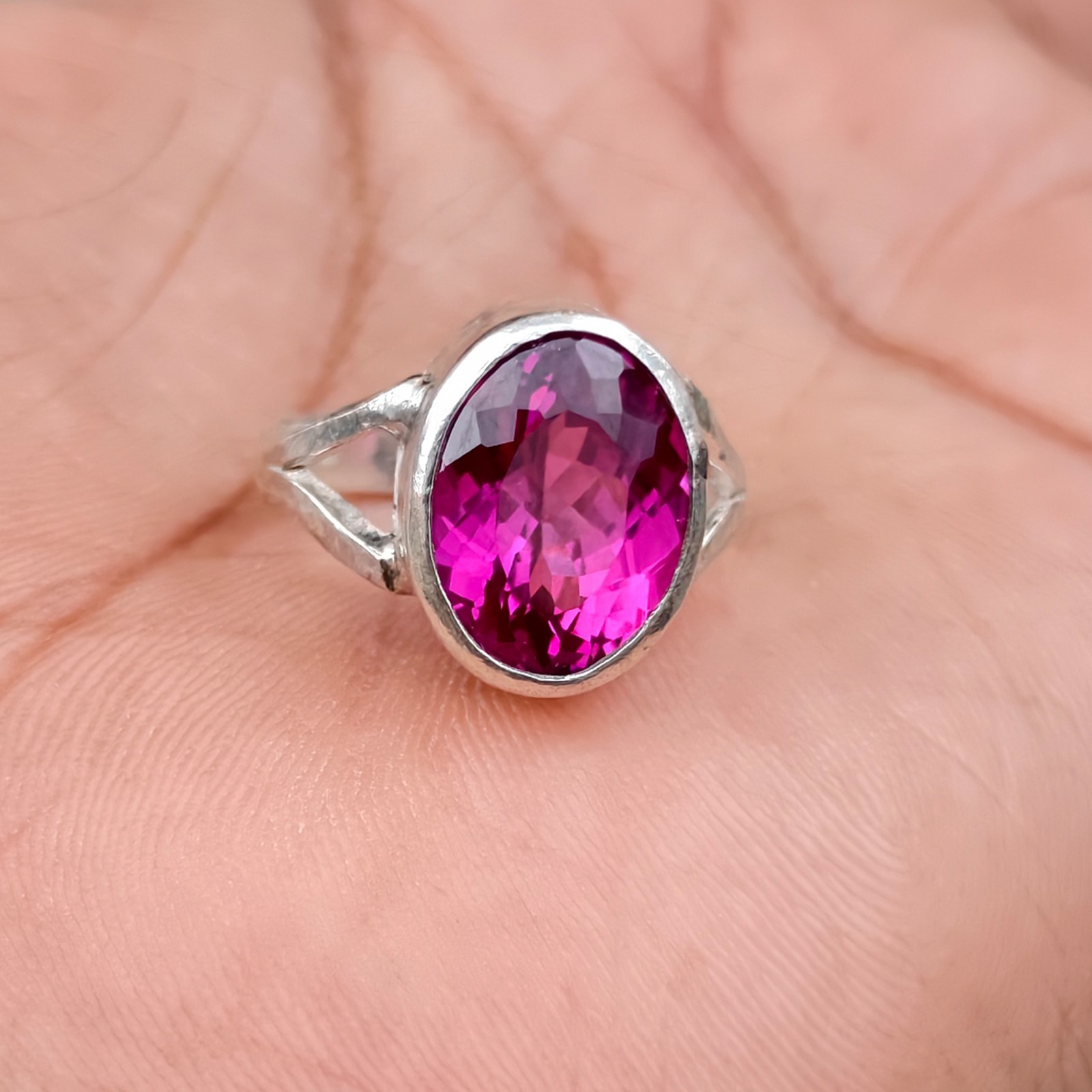 Certified 29.70 Ct Rhodolite Garnet Raspberry Pink Sterling Silver 925 Ring