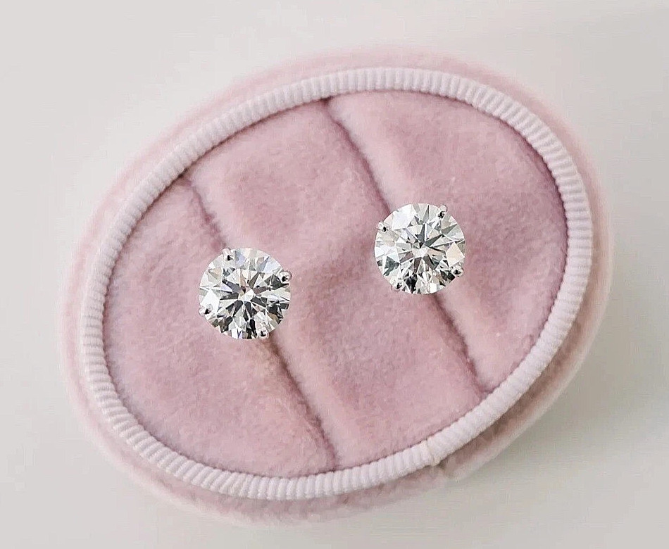4 Ct Round Cut VS1/F Certified Lab Grown Diamond Stud Earrings 14k White Gold