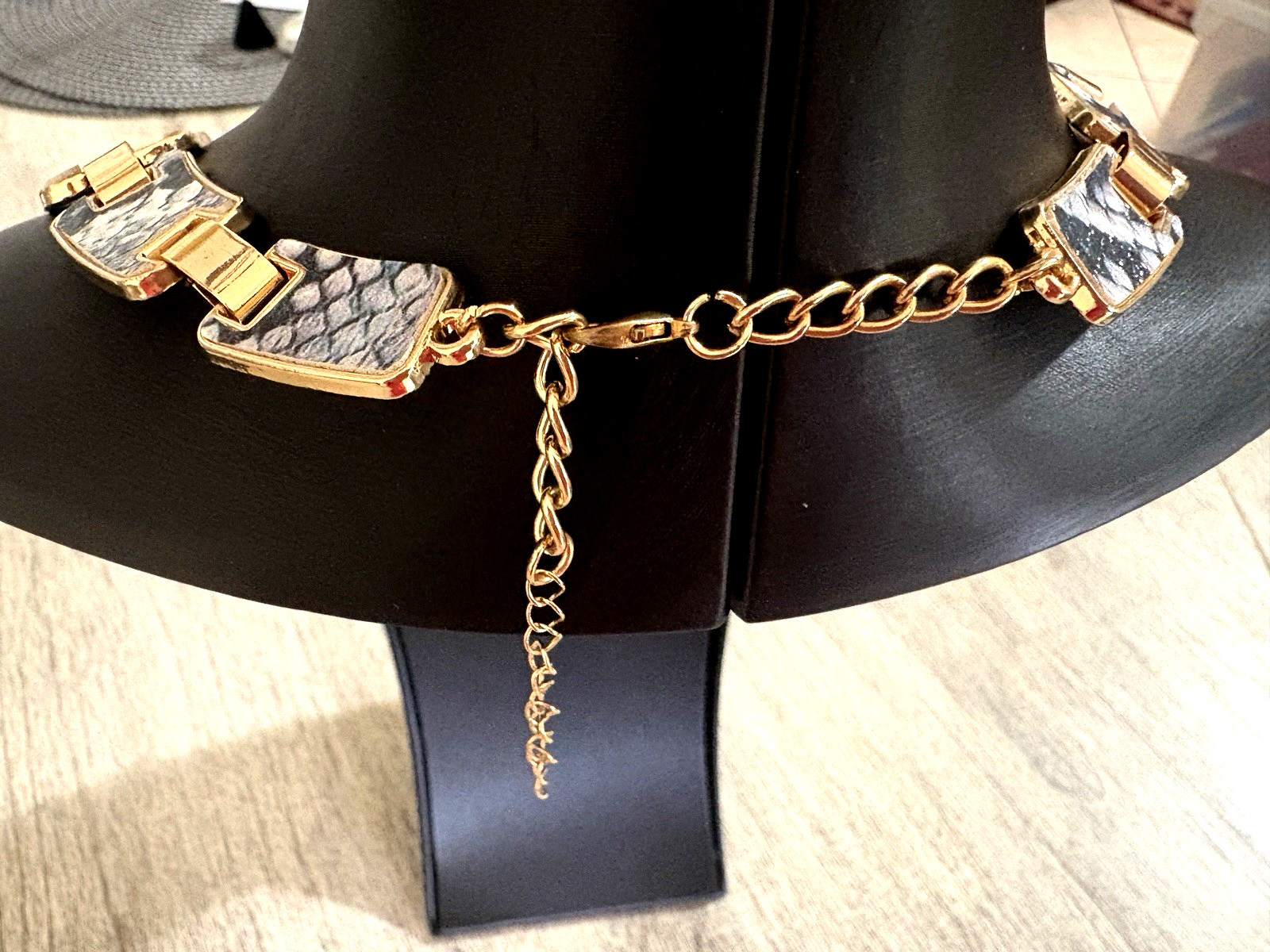 Snake Skin Animal Gold Tone Necklace Bracelet Earrings 3PC Set Brand New 18-20″
